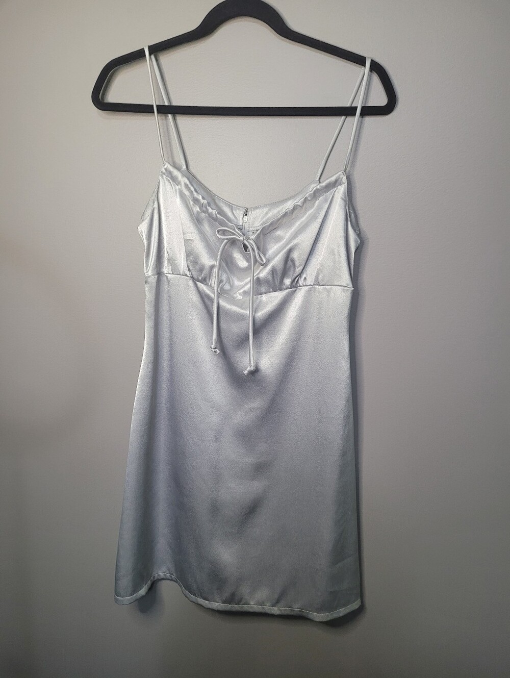 Y2K Spaghetti Strap Mini Dress 7 Silver 90's Slip Dress Satin